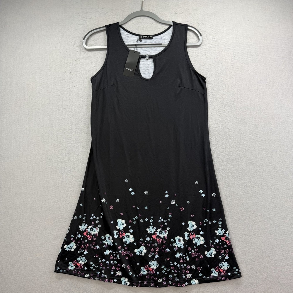 Sheilay Tank Dress Womens S Black‎ Floral Keyhole O-Ring Casual Summer NEW